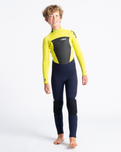 The C-Skins Boys Legend Back Zip 5/4mm Wetsuit in Slate, Flash Green & Silver