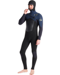 NuWave Rewired 5/4mm Hooded Chest Zip Wetsuit in Black, Black X & Bluestone X