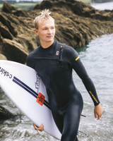 The C-Skins Mens NuWave Session 3/2mm Chest Zip Wetsuit in Bluestone, Black X & Saffron