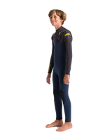 The C-Skins Boys NuWave Session 4/3mm Chest Zip Wetsuit in Bluestone, Meteor X & Saffron