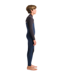 The C-Skins Boys NuWave Session 4/3mm Chest Zip Wetsuit in Bluestone, Meteor X & Saffron