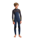 The C-Skins Boys NuWave Session 4/3mm Chest Zip Wetsuit in Bluestone, Meteor X & Saffron