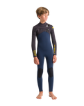 The C-Skins Boys NuWave Session 4/3mm Chest Zip Wetsuit in Bluestone, Meteor X & Saffron