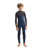 The C-Skins Boys NuWave Session 4/3mm Chest Zip Wetsuit in Bluestone, Meteor X & Saffron