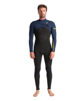 The C-Skins Mens NuWave Session 4/3mm Chest Zip Wetsuit in Black, Bluestone & Saffron