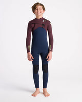 Boys NuWave Session 5/4/3mm Chest Zip Wetsuit in Bluestone, Rust X & Cool Green