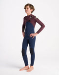 Boys NuWave Session 5/4/3mm Chest Zip Wetsuit in Bluestone, Rust X & Cool Green