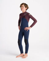 Boys NuWave Session 5/4/3mm Chest Zip Wetsuit in Bluestone, Rust X & Cool Green