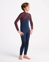 Boys NuWave Session 5/4/3mm Chest Zip Wetsuit in Bluestone, Rust X & Cool Green