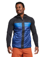 The Cotopaxi Mens Capa Hybrid Insulated Hooded Jacket in Black & Maritime