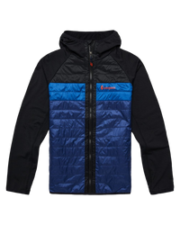 The Cotopaxi Mens Capa Hybrid Insulated Hooded Jacket in Black & Maritime