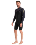 The C-Skins Mens Session 3/2mm Spring Chest Zip Wetsuit in Black, Meteor X & Saffron