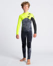 The C-Skins Boys Sessions 4/3mm Chest Zip Wetsuit in Black Tie Dye, Yellow & Graphite