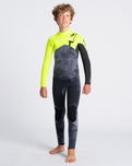 The C-Skins Boys Sessions 4/3mm Chest Zip Wetsuit in Black Tie Dye, Yellow & Graphite