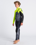 The C-Skins Boys Sessions 4/3mm Chest Zip Wetsuit in Black Tie Dye, Yellow & Graphite