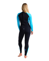 The C-Skins Womens Surflite 3/2mm Back Zip Wetsuit in Black, Bright Cyan & Azure