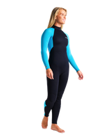 The C-Skins Womens Surflite 3/2mm Back Zip Wetsuit in Black, Bright Cyan & Azure