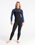 The C-Skins Womens Solace 4/3mm Back Zip Wetsuit in Black, Bluestone Tropical & Cascade Blue