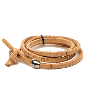 The Nalu Beads Natural & Silver Cork Wrap Bracelet in Tan