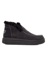 The Hey Dude Shoes Womens Denny Recycled Leather Grip Shoes in Jet Black