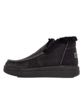 The Hey Dude Shoes Womens Denny Recycled Leather Grip Shoes in Jet Black