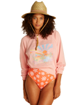 The Billabong Womens X Wrangler On The Rise Sweatshirt in Rose Quartz