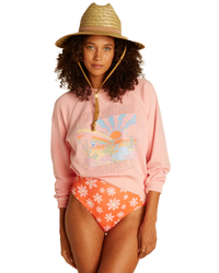 The Billabong Womens X Wrangler On The Rise Sweatshirt in Rose Quartz