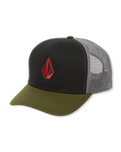 The Volcom Mens Full Stone Cheese Trucker Cap in Crimson