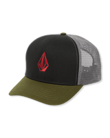 The Volcom Mens Full Stone Cheese Trucker Cap in Crimson