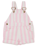 The Dotty Dungarees Girls Faded Stonewash Stripe Dungaree Shorts in Pink
