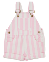 The Dotty Dungarees Girls Faded Stonewash Stripe Dungaree Shorts in Pink
