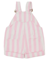 The Dotty Dungarees Girls Faded Stonewash Stripe Dungaree Shorts in Pink