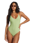 The Billabong Womens Tanlines Sage One Piece Swimsuit in Palm Green