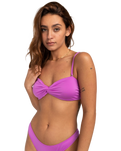 The Billabong Womens Sol Searcher Drapped Bandeau Bikini Top in Bright Orchid