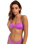 The Billabong Womens Sol Searcher Drapped Bandeau Bikini Top in Bright Orchid