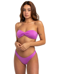 The Billabong Womens Sol Searcher Drapped Bandeau Bikini Top in Bright Orchid