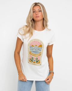 The Born by the Sea Womens Cornwall Arch T-Shirt in Stone Washed White