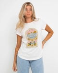 The Born by the Sea Womens Cornwall Arch T-Shirt in Stone Washed White