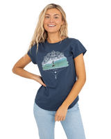 The Born by the Sea Womens Photo Mandala T-Shirt in Denim Blue