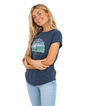 The Born by the Sea Womens Photo Mandala T-Shirt in Denim Blue