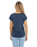 The Born by the Sea Womens Photo Mandala T-Shirt in Denim Blue