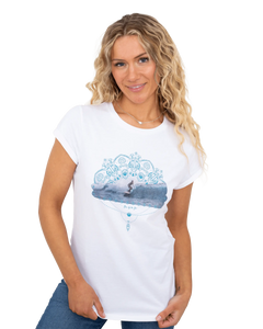 The Born by the Sea Womens Photo Mandala T-Shirt in White