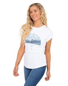 The Born by the Sea Womens Photo Mandala T-Shirt in White