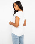 The Born by the Sea Womens Shells T-Shirt in Stone Wash White