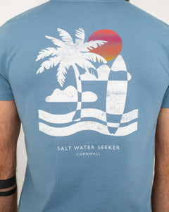 The Salt Water Seeker Mens Palm T-Shirt in Blue Dusk