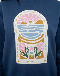 The Born by the Sea Womens Cornwall Arch Sweatshirt in Denim Blue