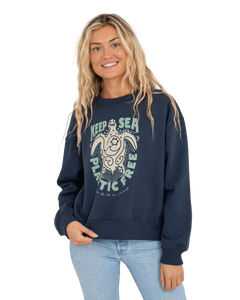 The Born by the Sea Womens Plastic Free 23 Sweatshirt in Denim Blue