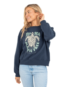 The Born by the Sea Womens Plastic Free 23 Sweatshirt in Denim Blue