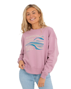 The Born by the Sea Womens Happiness Sweatshirt in Purple Rose