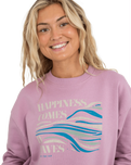 The Born by the Sea Womens Happiness Sweatshirt in Purple Rose